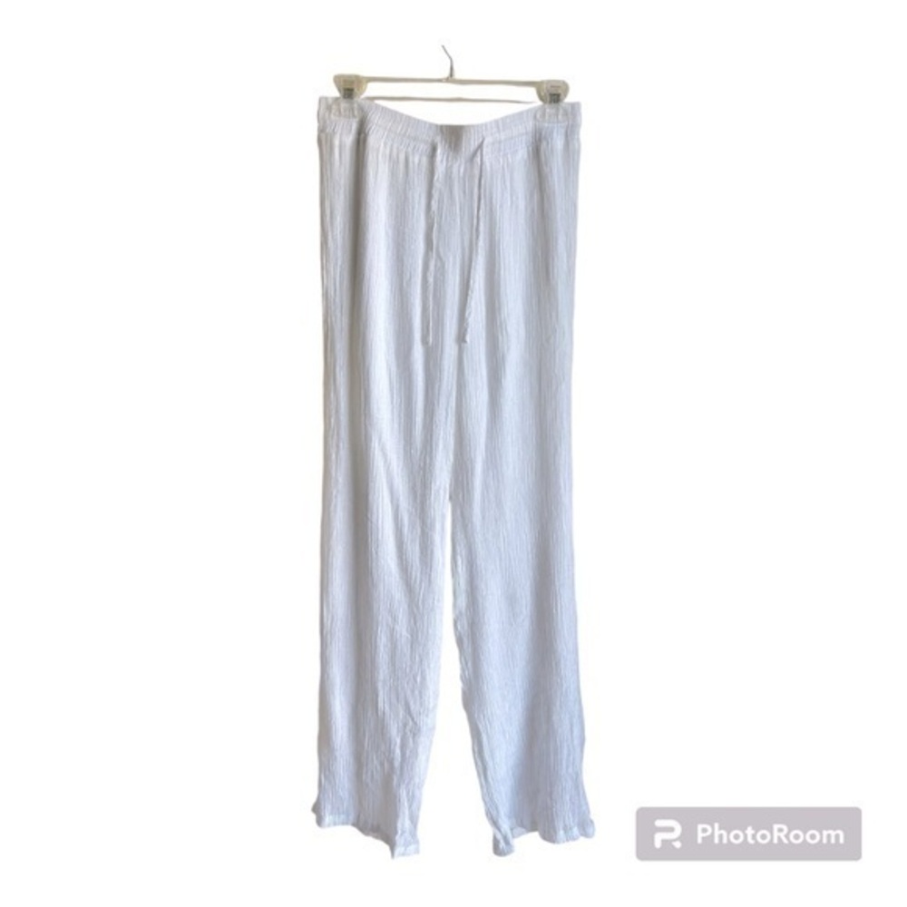 Lulu’s white crepe beachy drawstring pants medium